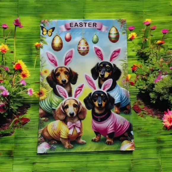 Easter Egg-stravaganza! Dachshund Delight Garden Flag – 12x18 Inches - Picture 4 of 4